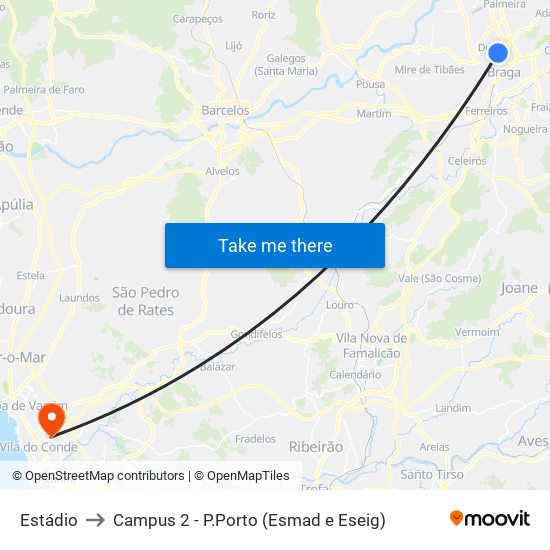 Estádio to Campus 2 - P.Porto (Esmad e Eseig) map