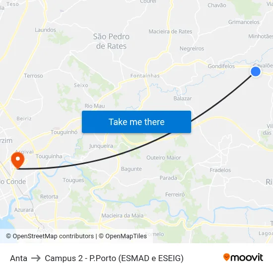 Anta to Campus 2 - P.Porto (ESMAD e ESEIG) map