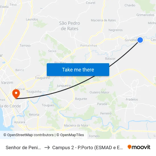 Senhor de Penices to Campus 2 - P.Porto (ESMAD e ESEIG) map