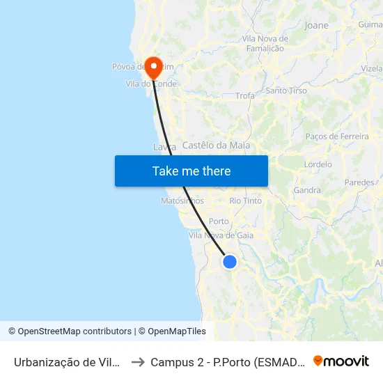 Urbanização de Vila d'Este to Campus 2 - P.Porto (ESMAD e ESEIG) map