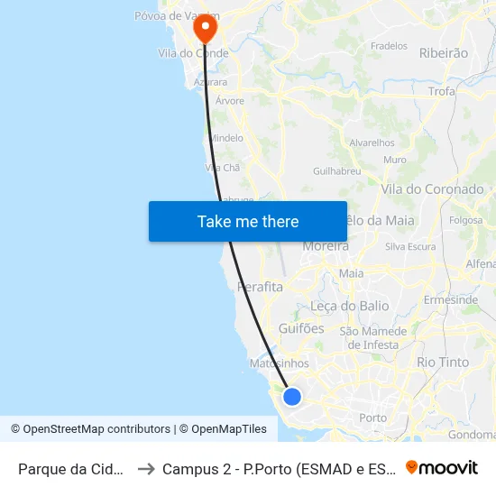 Parque da Cidade to Campus 2 - P.Porto (ESMAD e ESEIG) map