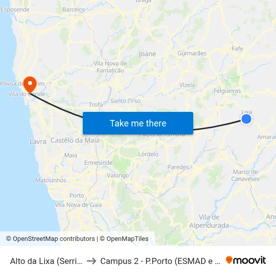 Alto da Lixa (Serrinha) to Campus 2 - P.Porto (ESMAD e ESEIG) map