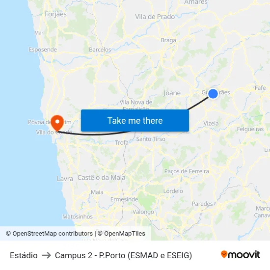 Estádio to Campus 2 - P.Porto (ESMAD e ESEIG) map