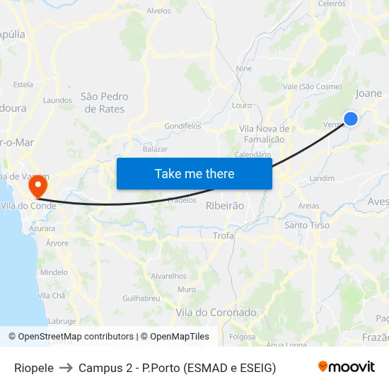 Riopele to Campus 2 - P.Porto (ESMAD e ESEIG) map