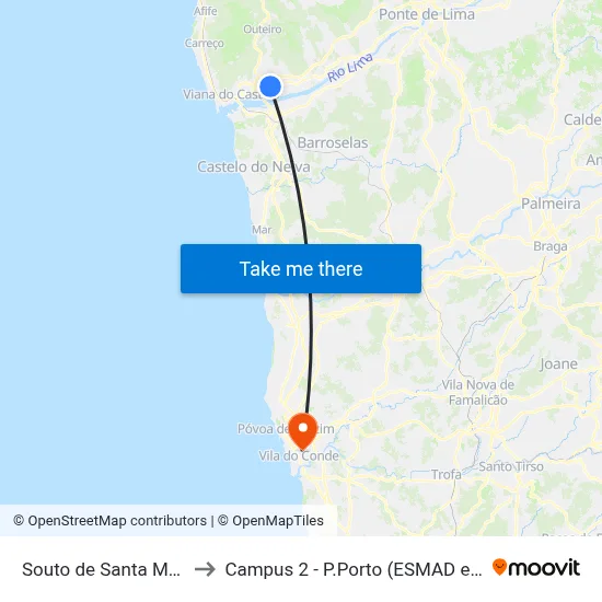Souto de Santa Marta 1 to Campus 2 - P.Porto (ESMAD e ESEIG) map