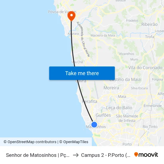 Senhor de Matosinhos | Pç. Guilhermina Suggia to Campus 2 - P.Porto (ESMAD e ESEIG) map