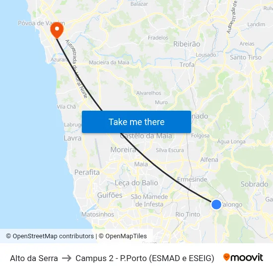 Alto da Serra to Campus 2 - P.Porto (ESMAD e ESEIG) map