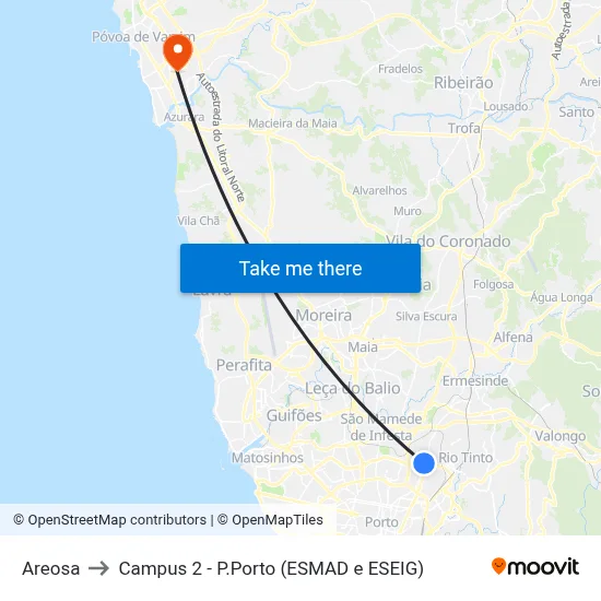 Areosa to Campus 2 - P.Porto (ESMAD e ESEIG) map