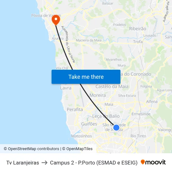 Tv Laranjeiras to Campus 2 - P.Porto (ESMAD e ESEIG) map