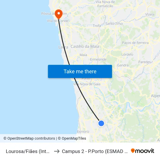 Lourosa/Fiães (Interface) to Campus 2 - P.Porto (ESMAD e ESEIG) map