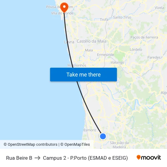 Rua Beire B to Campus 2 - P.Porto (ESMAD e ESEIG) map
