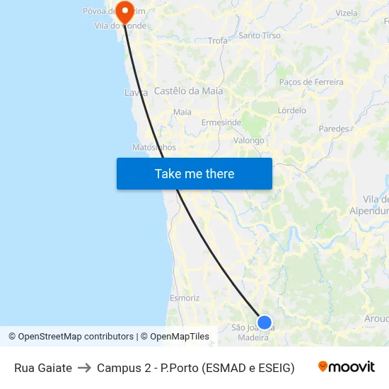Rua Gaiate to Campus 2 - P.Porto (ESMAD e ESEIG) map