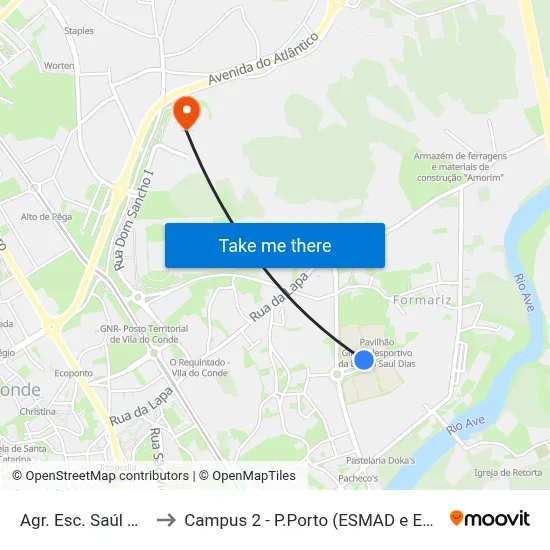 Agr. Esc. Saúl Dias to Campus 2 - P.Porto (ESMAD e ESEIG) map