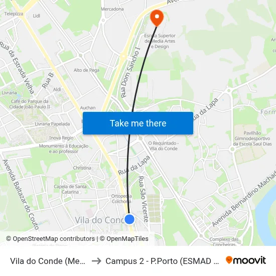 Vila do Conde (Mercado) to Campus 2 - P.Porto (ESMAD e ESEIG) map