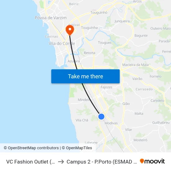 VC Fashion Outlet (Metro) to Campus 2 - P.Porto (ESMAD e ESEIG) map