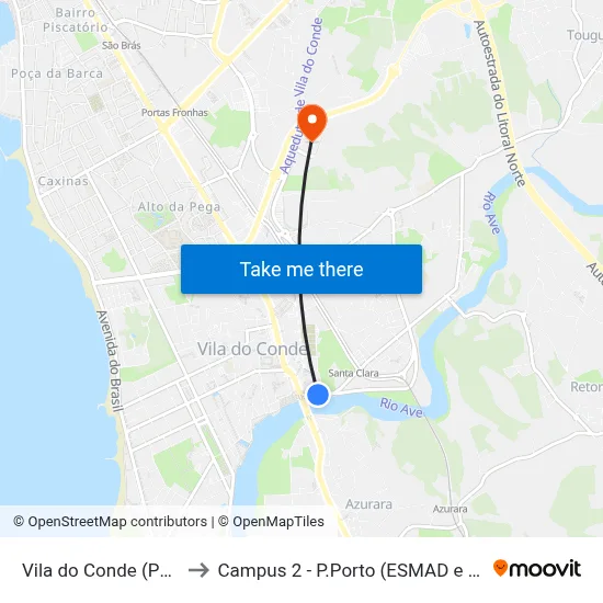 Vila do Conde (Ponte) to Campus 2 - P.Porto (ESMAD e ESEIG) map