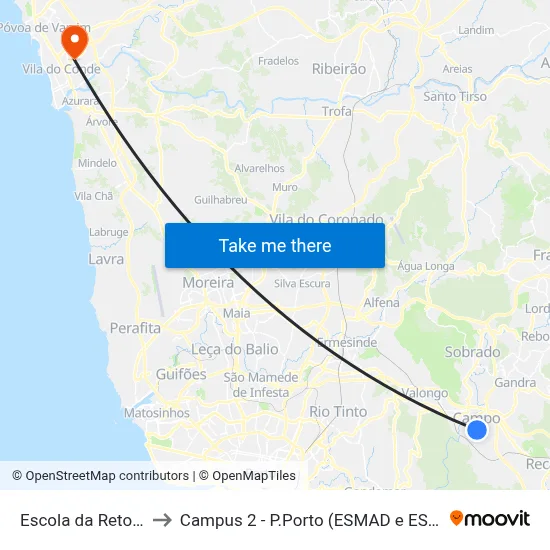 Escola da Retorta to Campus 2 - P.Porto (ESMAD e ESEIG) map