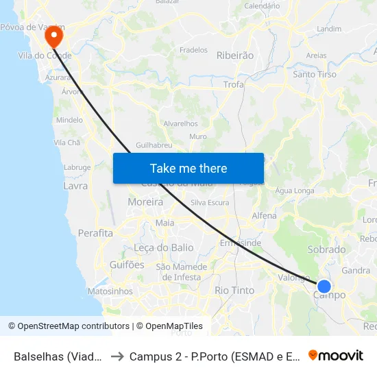 Balselhas (Viaduto) to Campus 2 - P.Porto (ESMAD e ESEIG) map