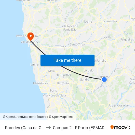 Paredes (Casa da Cultura) to Campus 2 - P.Porto (ESMAD e ESEIG) map