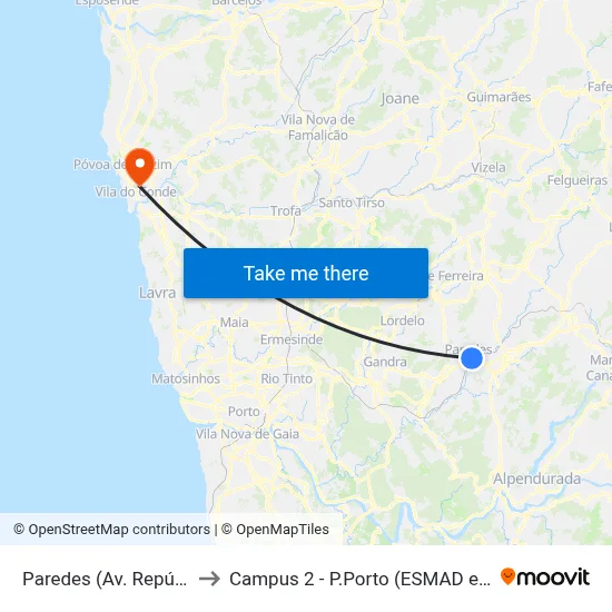 Paredes (Av. República) to Campus 2 - P.Porto (ESMAD e ESEIG) map