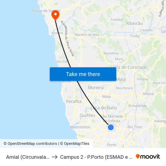 Amial (Circunvalação) to Campus 2 - P.Porto (ESMAD e ESEIG) map