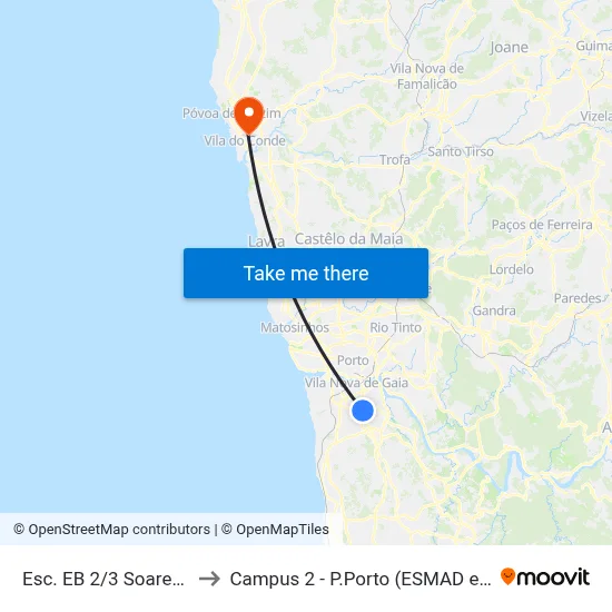 Esc. EB 2/3 Soares Reis to Campus 2 - P.Porto (ESMAD e ESEIG) map