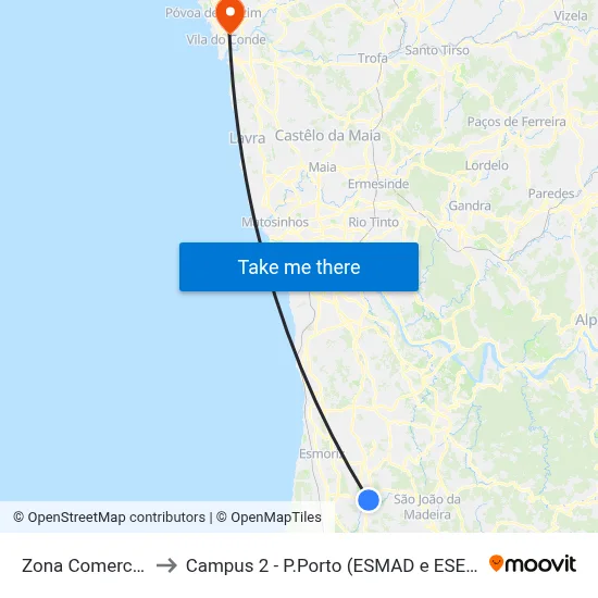 Zona Comercial to Campus 2 - P.Porto (ESMAD e ESEIG) map