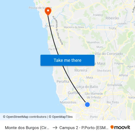 Monte dos Burgos (Circunvalação) to Campus 2 - P.Porto (ESMAD e ESEIG) map
