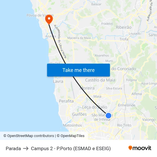 Parada to Campus 2 - P.Porto (ESMAD e ESEIG) map