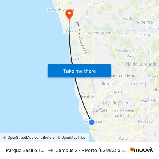 Parque Basílio Teles to Campus 2 - P.Porto (ESMAD e ESEIG) map