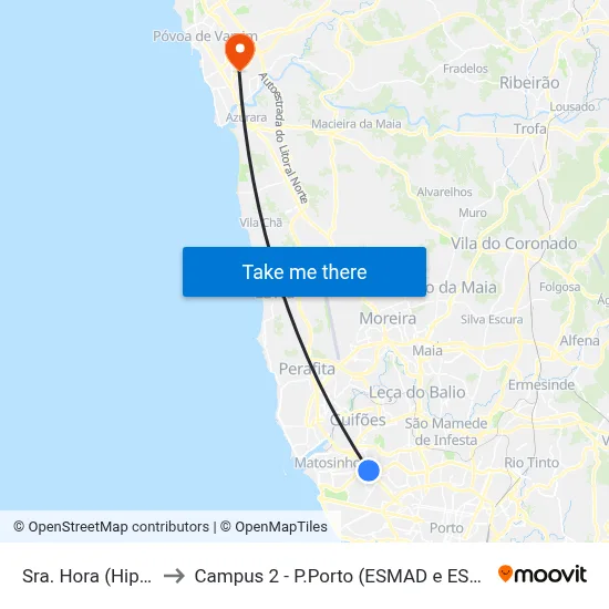 Sra. Hora (Hiper) to Campus 2 - P.Porto (ESMAD e ESEIG) map