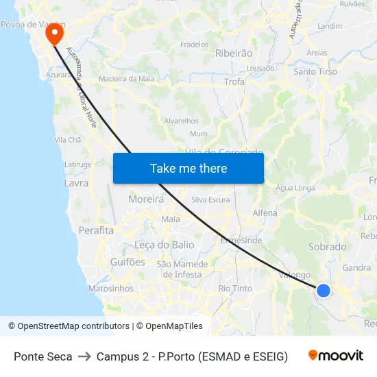 Ponte Seca to Campus 2 - P.Porto (ESMAD e ESEIG) map