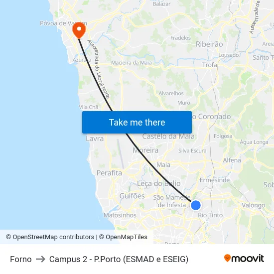 Forno to Campus 2 - P.Porto (ESMAD e ESEIG) map