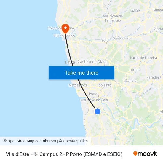 Vila d'Este to Campus 2 - P.Porto (ESMAD e ESEIG) map