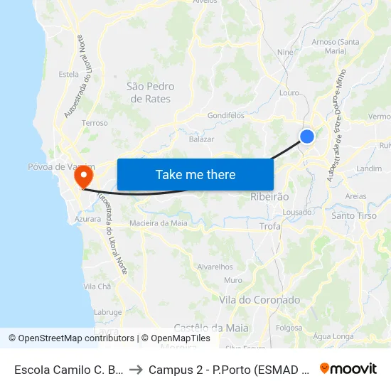 Escola Camilo C. Branco to Campus 2 - P.Porto (ESMAD e ESEIG) map
