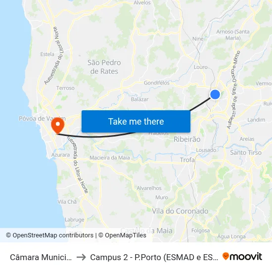 Câmara Municipal to Campus 2 - P.Porto (ESMAD e ESEIG) map