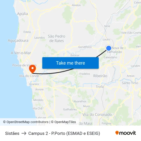 Sistães to Campus 2 - P.Porto (ESMAD e ESEIG) map