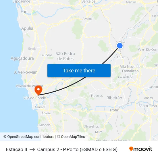 Estação II to Campus 2 - P.Porto (ESMAD e ESEIG) map