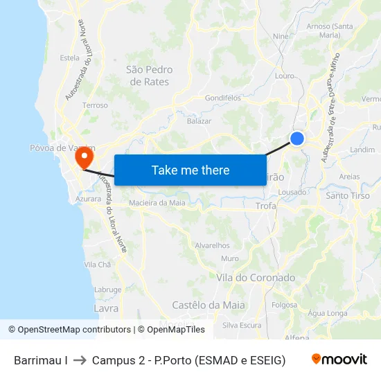 Barrimau I to Campus 2 - P.Porto (ESMAD e ESEIG) map
