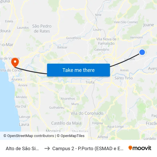 Alto de São Simão to Campus 2 - P.Porto (ESMAD e ESEIG) map