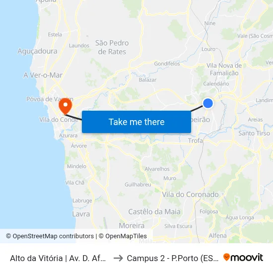 Alto da Vitória | Av. D. Afonso Henriques to Campus 2 - P.Porto (ESMAD e ESEIG) map