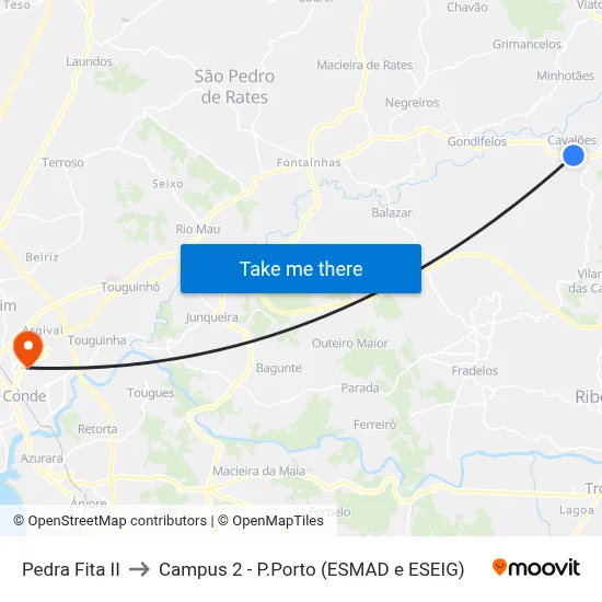 Pedra Fita II to Campus 2 - P.Porto (ESMAD e ESEIG) map
