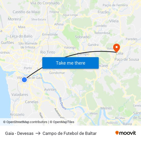 Gaia - Devesas to Campo de Futebol de Baltar map