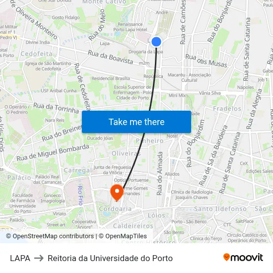 LAPA to Reitoria da Universidade do Porto map