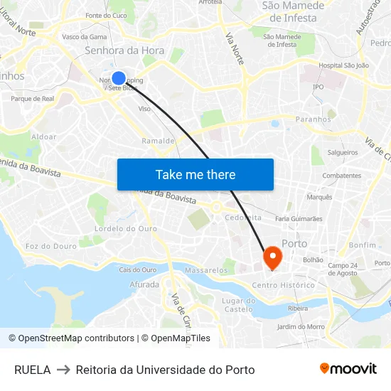 RUELA to Reitoria da Universidade do Porto map