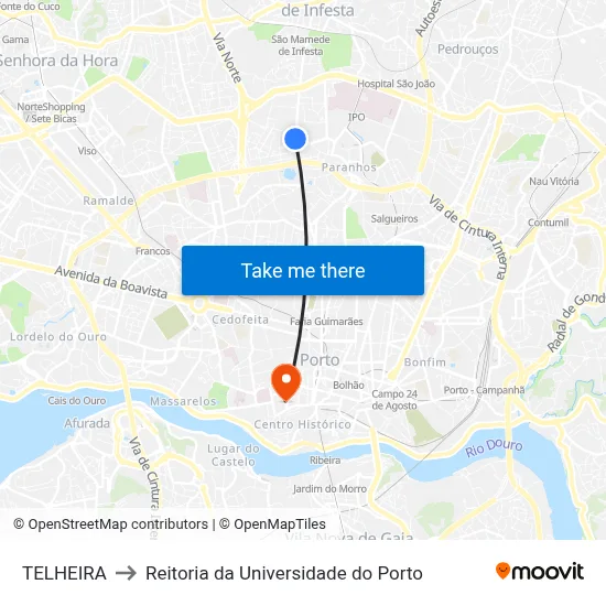TELHEIRA to Reitoria da Universidade do Porto map
