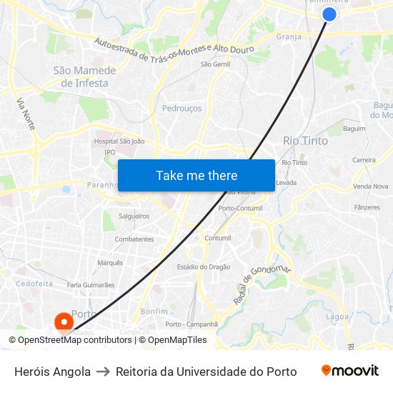 Heróis Angola to Reitoria da Universidade do Porto map