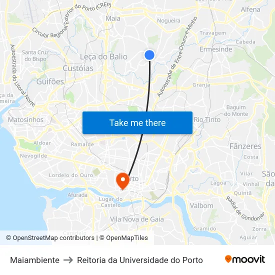 Maiambiente to Reitoria da Universidade do Porto map
