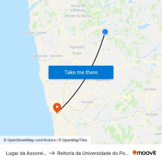 Lugar da Assoreira to Reitoria da Universidade do Porto map