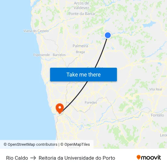 Rio Caldo to Reitoria da Universidade do Porto map